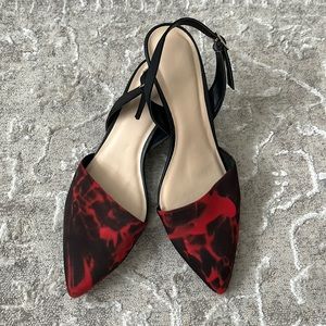 New black with red detailing kitten low heels